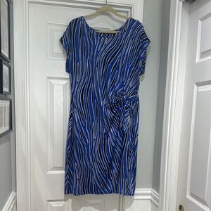 Dana Buchman Wiman Blue Wave-Stripe Tie-Waist Midi Dress